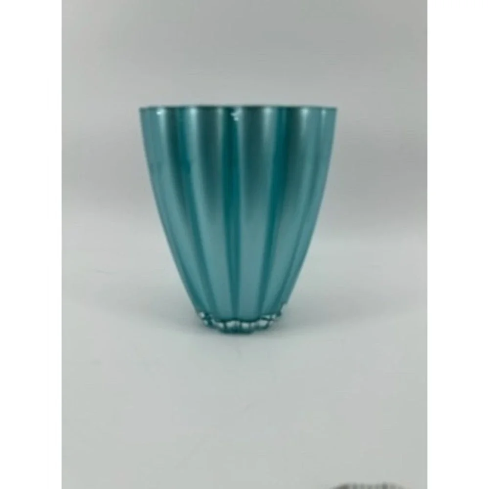 Teleflora Gift Vase Teal Green Ribbed Scalloped Flower Holder‎ Home Decor